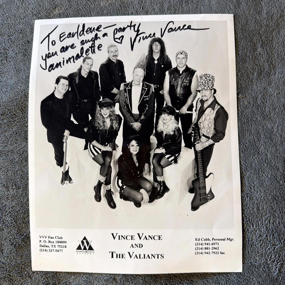 Vince Vance And The Valiants Autographed 10” X 8” Black & White Fan Club Photo